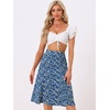 image:imageAllegra K Floral Skirt for Womens Elastic Waist ALine Midi SkirtsBlue