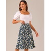 image:imageAllegra K Floral Skirt for Womens Elastic Waist ALine Midi SkirtsDark Blue