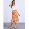 image:imageAllegra K Floral Skirt for Womens Elastic Waist ALine Midi SkirtsOrange Green