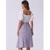 image:imageAllegra K Floral Skirt for Womens Elastic Waist ALine Midi SkirtsPurple