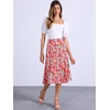 image:imageAllegra K Floral Skirt for Womens Elastic Waist ALine Midi SkirtsRed Blue