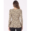 image:imageAllegra K Womens Animal Print Long Sleeve Ruffle Hem Scoop Neck Casual Peplum TopApricotleopard