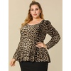 image:imageAllegra K Womens Animal Print Long Sleeve Ruffle Hem Scoop Neck Casual Peplum TopBrownleopard