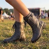 image:imageAllegra K Womens Ankle Booties Laceup with Side Zipper Combat BootsGrey