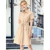 image:imageAllegra K Womens Button Down Shirt Dress Short Sleeve Casual Collared Cotton Drawstring Shirtdress Safari DressBeige