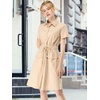 image:imageAllegra K Womens Button Down Shirt Dress Short Sleeve Casual Collared Cotton Drawstring Shirtdress Safari DressBeige