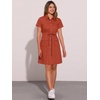 image:imageAllegra K Womens Button Down Shirt Dress Short Sleeve Casual Collared Cotton Drawstring Shirtdress Safari DressBrick Red