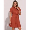 image:imageAllegra K Womens Button Down Shirt Dress Short Sleeve Casual Collared Cotton Drawstring Shirtdress Safari DressBrick Red