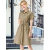 image:imageAllegra K Womens Button Down Shirt Dress Short Sleeve Casual Collared Cotton Drawstring Shirtdress Safari DressDark Khaki