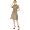 image:imageAllegra K Womens Button Down Shirt Dress Short Sleeve Casual Collared Cotton Drawstring Shirtdress Safari DressDark Khaki