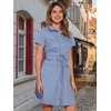 image:imageAllegra K Womens Button Down Shirt Dress Short Sleeve Casual Collared Cotton Drawstring Shirtdress Safari DressGray Blues