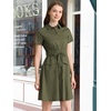 image:imageAllegra K Womens Button Down Shirt Dress Short Sleeve Casual Collared Cotton Drawstring Shirtdress Safari DressGray Green
