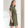 image:imageAllegra K Womens Button Down Shirt Dress Short Sleeve Casual Collared Cotton Drawstring Shirtdress Safari DressGray Green