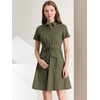 image:imageAllegra K Womens Button Down Shirt Dress Short Sleeve Casual Collared Cotton Drawstring Shirtdress Safari DressGray Green