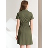 image:imageAllegra K Womens Button Down Shirt Dress Short Sleeve Casual Collared Cotton Drawstring Shirtdress Safari DressGray Green