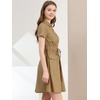 image:imageAllegra K Womens Button Down Shirt Dress Short Sleeve Casual Collared Cotton Drawstring Shirtdress Safari DressKhaki