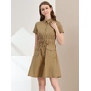 image:imageAllegra K Womens Button Down Shirt Dress Short Sleeve Casual Collared Cotton Drawstring Shirtdress Safari DressKhaki