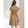 image:imageAllegra K Womens Button Down Shirt Dress Short Sleeve Casual Collared Cotton Drawstring Shirtdress Safari DressKhaki