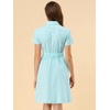 image:imageAllegra K Womens Button Down Shirt Dress Short Sleeve Casual Collared Cotton Drawstring Shirtdress Safari DressLight Blue