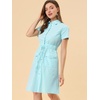 image:imageAllegra K Womens Button Down Shirt Dress Short Sleeve Casual Collared Cotton Drawstring Shirtdress Safari DressLight Blue