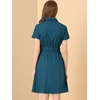 image:imageAllegra K Womens Button Down Shirt Dress Short Sleeve Casual Collared Cotton Drawstring Shirtdress Safari DressNavy Blue Teal
