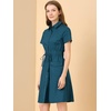 image:imageAllegra K Womens Button Down Shirt Dress Short Sleeve Casual Collared Cotton Drawstring Shirtdress Safari DressNavy Blue Teal