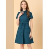 image:imageAllegra K Womens Button Down Shirt Dress Short Sleeve Casual Collared Cotton Drawstring Shirtdress Safari DressNavy Blue Teal