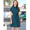 image:imageAllegra K Womens Button Down Shirt Dress Short Sleeve Casual Collared Cotton Drawstring Shirtdress Safari DressNavy Blue Teal