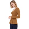 image:imageAllegra K Womens Peplum Sweater Ribbed V Neck Long Sleeve Knit Peplum TopsBrown