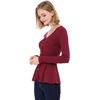 image:imageAllegra K Womens Peplum Sweater Ribbed V Neck Long Sleeve Knit Peplum TopsBurgundy