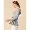 image:imageAllegra K Womens Peplum Sweater Ribbed V Neck Long Sleeve Knit Peplum TopsGrey