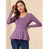 image:imageAllegra K Womens Peplum Sweater Ribbed V Neck Long Sleeve Knit Peplum TopsPurple