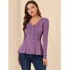 image:imageAllegra K Womens Peplum Sweater Ribbed V Neck Long Sleeve Knit Peplum TopsPurple