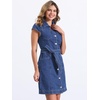 image:imageAllegra K Womens Summer Denim Dress Casual Cap Sleeve Belted Button Down V Neck Jean Shirt DressesDark Blue