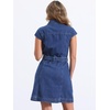 image:imageAllegra K Womens Summer Denim Dress Casual Cap Sleeve Belted Button Down V Neck Jean Shirt DressesDark Blue