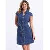 image:imageAllegra K Womens Summer Denim Dress Casual Cap Sleeve Belted Button Down V Neck Jean Shirt DressesDark Blue