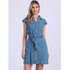 image:imageAllegra K Womens Summer Denim Dress Casual Cap Sleeve Belted Button Down V Neck Jean Shirt DressesLight Blue