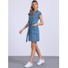image:imageAllegra K Womens Summer Denim Dress Casual Cap Sleeve Belted Button Down V Neck Jean Shirt DressesLight Blue
