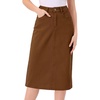image:imageAllegra K Casual Denim Skirt for Womens High Waist Split Back Pockets Midi Jean SkirtsBrown