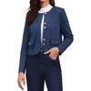 image:imageAllegra K Faux Suede Jacket for Women Collarless Long Sleeve Trendy Outerwear Button Down Vintage Casual Cropped JacketsDark Blue