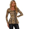 image:imageAllegra K Womens Animal Print Long Sleeve Ruffle Hem Scoop Neck Casual Peplum TopApricottiger