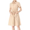 image:imageAllegra K Womens Button Down Shirt Dress Short Sleeve Casual Collared Cotton Drawstring Shirtdress Safari DressBeige