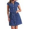 image:imageAllegra K Womens Summer Denim Dress Casual Cap Sleeve Belted Button Down V Neck Jean Shirt DressesDark Blue