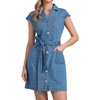 image:imageAllegra K Womens Summer Denim Dress Casual Cap Sleeve Belted Button Down V Neck Jean Shirt DressesLight Blue