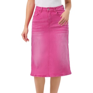 image:imageAllegra K Casual Denim Skirt for Womens High Waist Split Back Pockets Midi Jean SkirtsWashed Pink