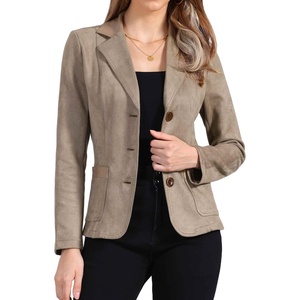 image:imageAllegra K Faux Suede Blazer for Women Lapel Collar Button Front Long Sleeve Jacket Casual Office WearDesert Tan