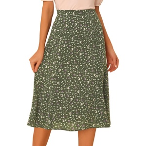 image:imageAllegra K Floral Skirt for Womens Elastic Waist ALine Midi SkirtsArmy Green