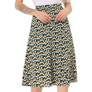 image:imageAllegra K Floral Skirt for Womens Elastic Waist ALine Midi SkirtsBlack Blue