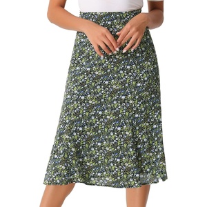image:imageAllegra K Floral Skirt for Womens Elastic Waist ALine Midi SkirtsBlack Green