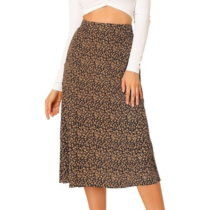 image:imageAllegra K Floral Skirt for Womens Elastic Waist ALine Midi SkirtsBlack Yellow